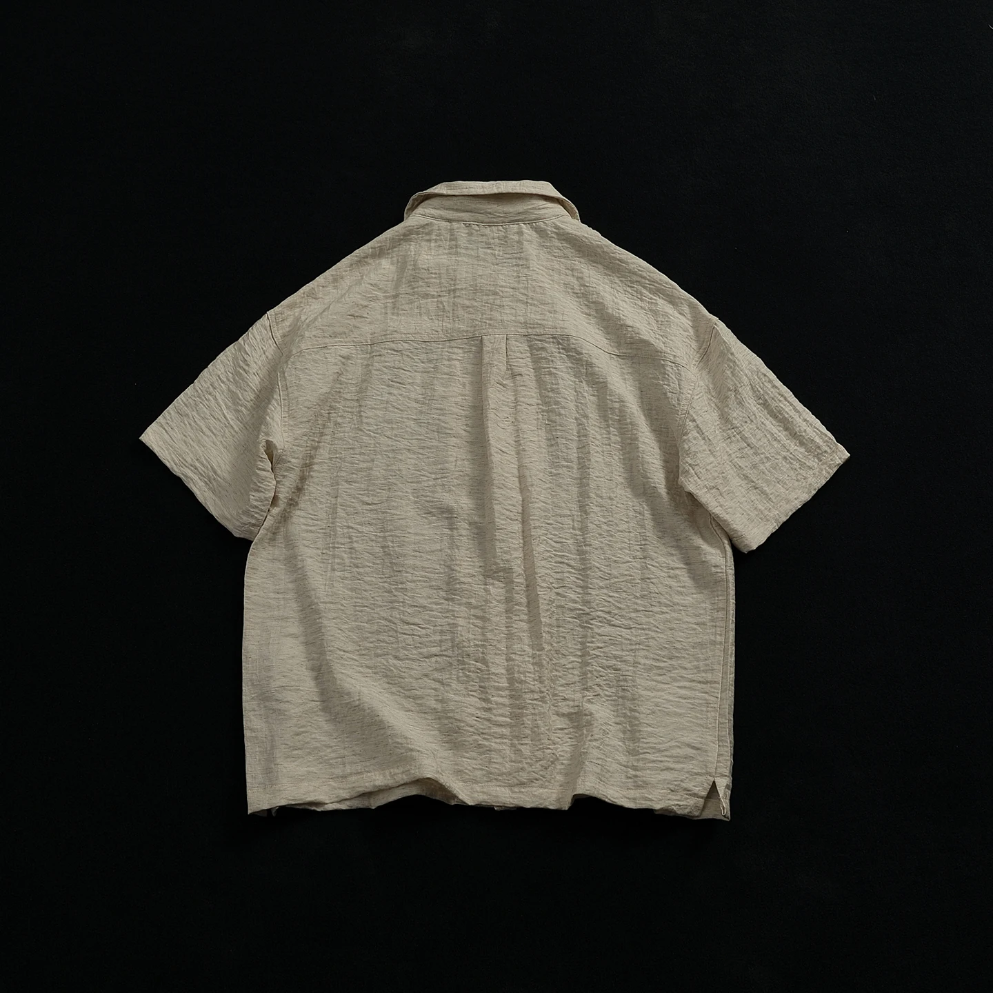Cuban Collar Linen Mix Casual Short Sleeve Shirt Men's Lazy Style Breathable Loose Wrinkle Texture Retro Style Men's Shirt