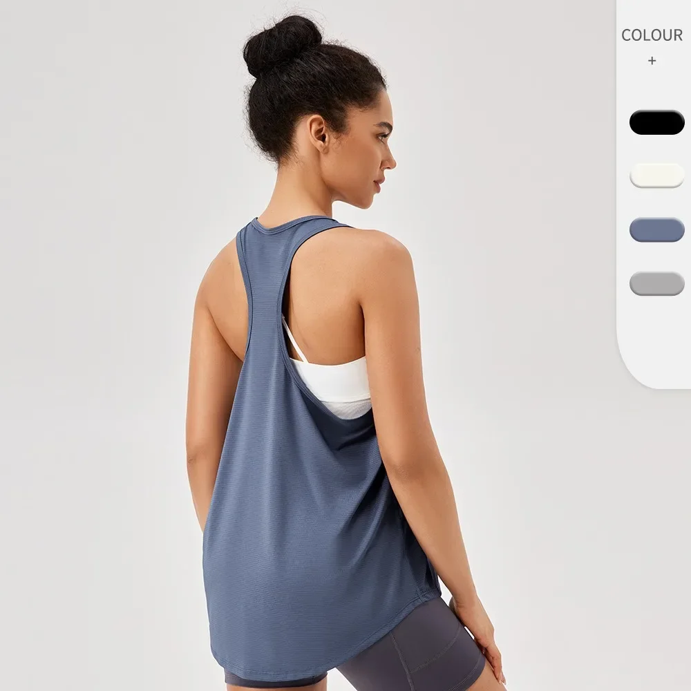 

Summer Fitness Yoga Running Women Tank Tops Sportwear Loose Quick Dry Racerback Crew Neck Lightweight Sleeveless Shirts Vest