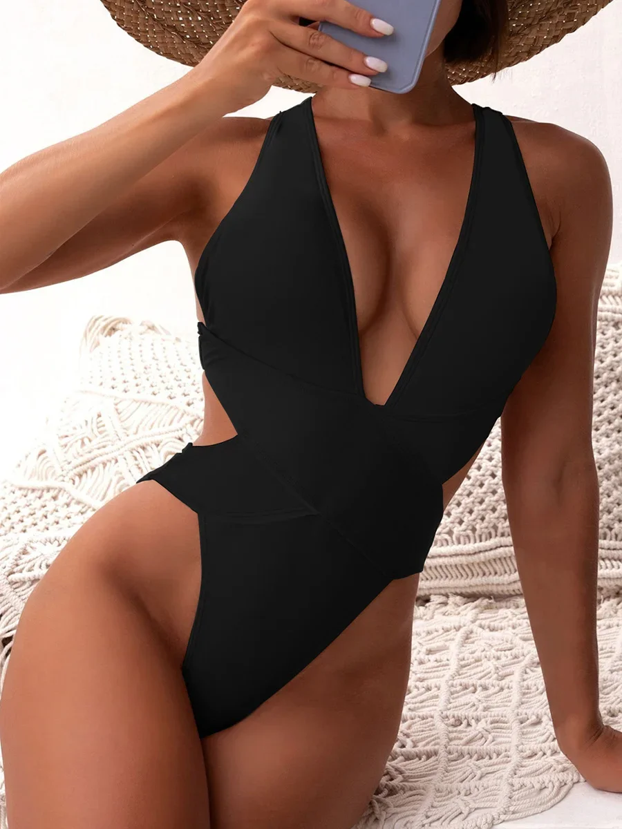 Scrunch Butt Swimsuits Deep V Neck Cross Backless One Piece Swimsuit Women Swimwear Female Monokini High Cut Bathing Suit Swim image 4