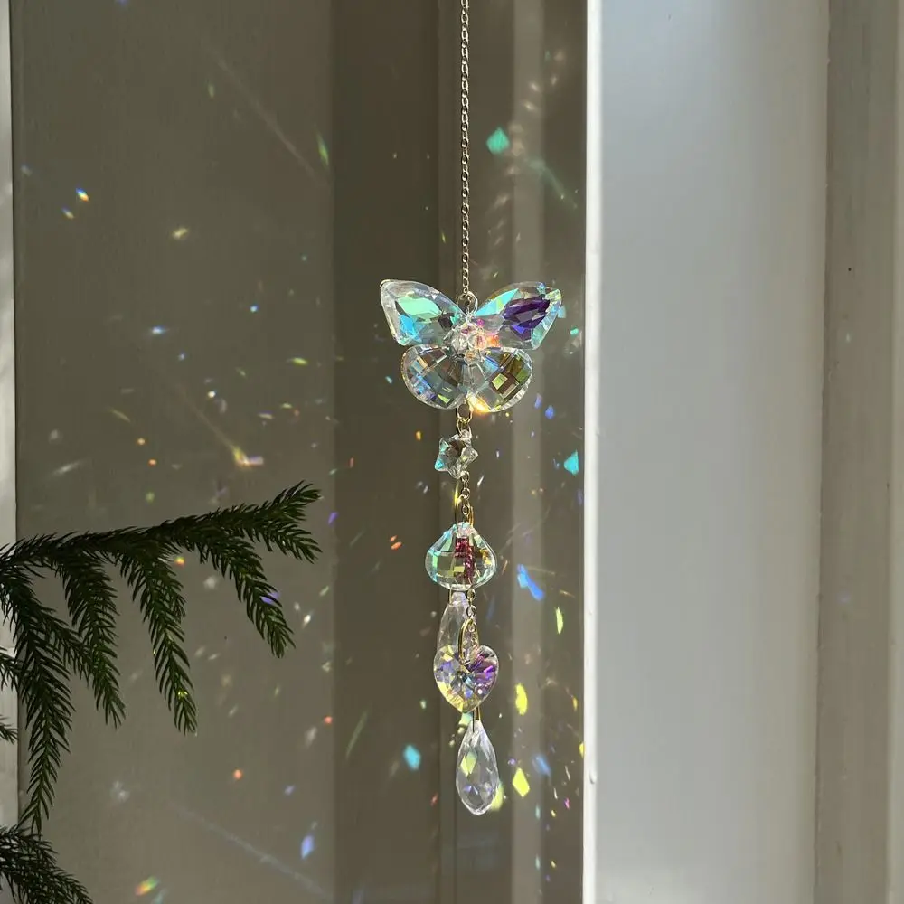 Butterfly Dragonfly Crystal Glass Sun Catcher DIY Sunlight Refraction Wind Chime Pendant Accessories Window Hanging Ornament