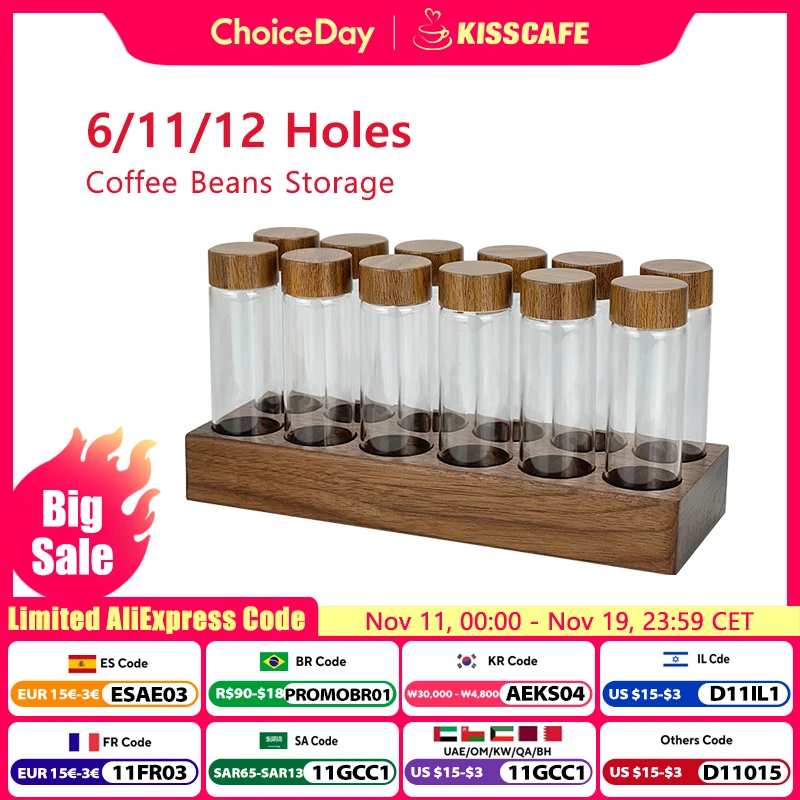 

Coffee Beans Storage Container Display Rack Walnut Tea Tube Bottle Glass Espresso Coffee Accessories Tool Barista Coffeware Sets