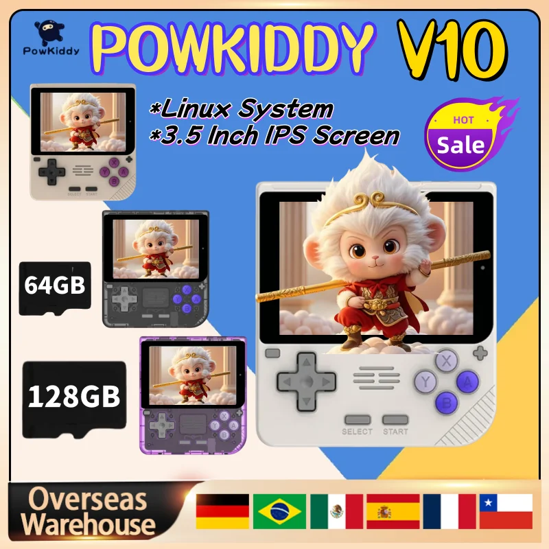 POWKIDDY V10 Handheld Game Console 3.5 Inch 480*320 IPS OCA Full Screen Retro Opendinglinux Handhelds V10 Cheap Children's Gifts