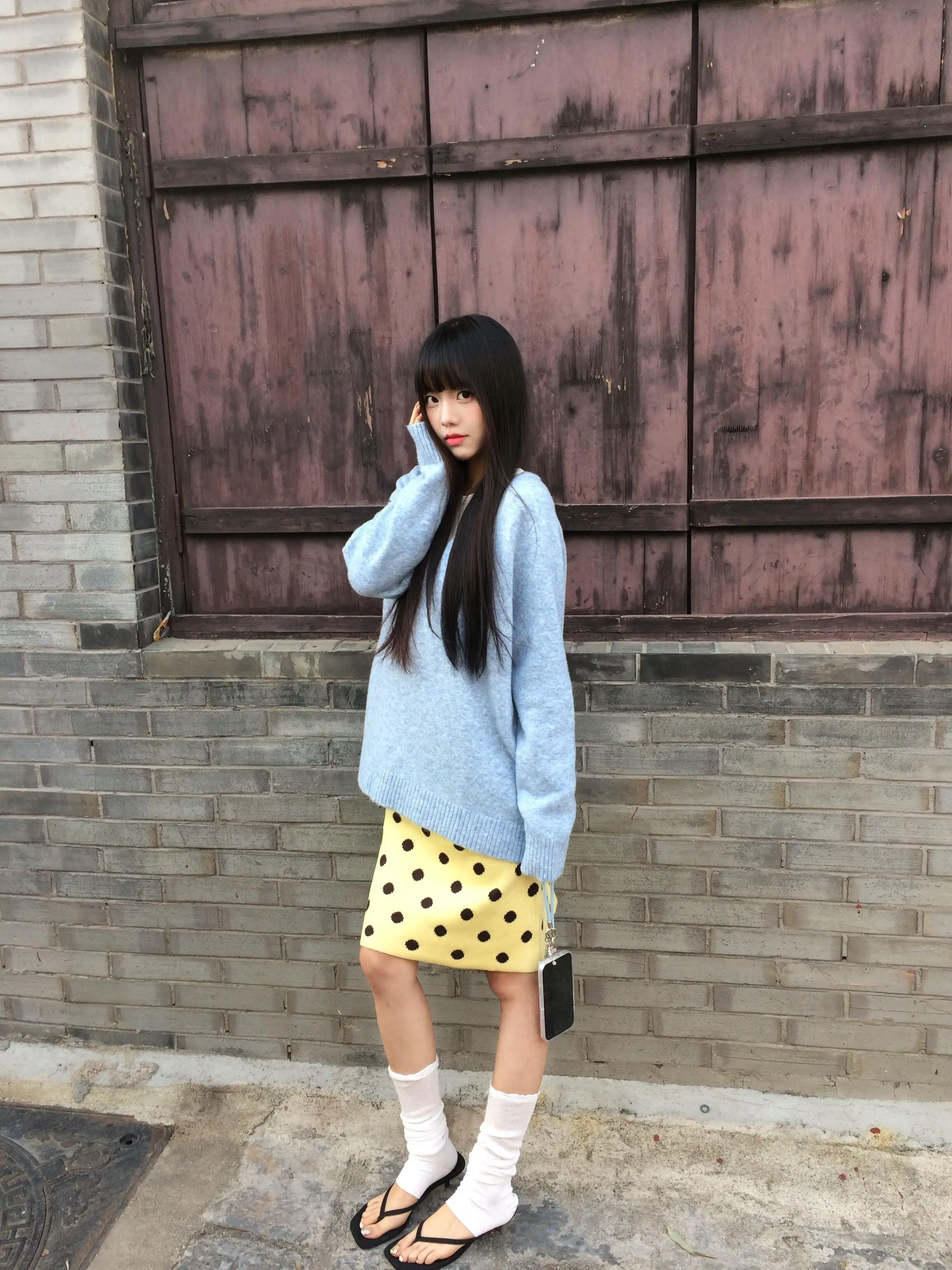 American Retro Thickened Handmade Knitting Polka Dot Sweater Half Skirt Women's Autumn Winter New Style High Waist A-Line Skirt