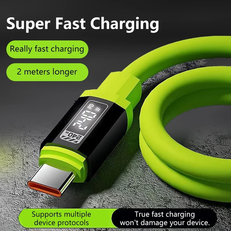 240W Type C Fast Charging Charger Type C USB Quick Charger Cable Date Sync Nylon Braided Wire Charger Cable For Huawei Xiaomi
