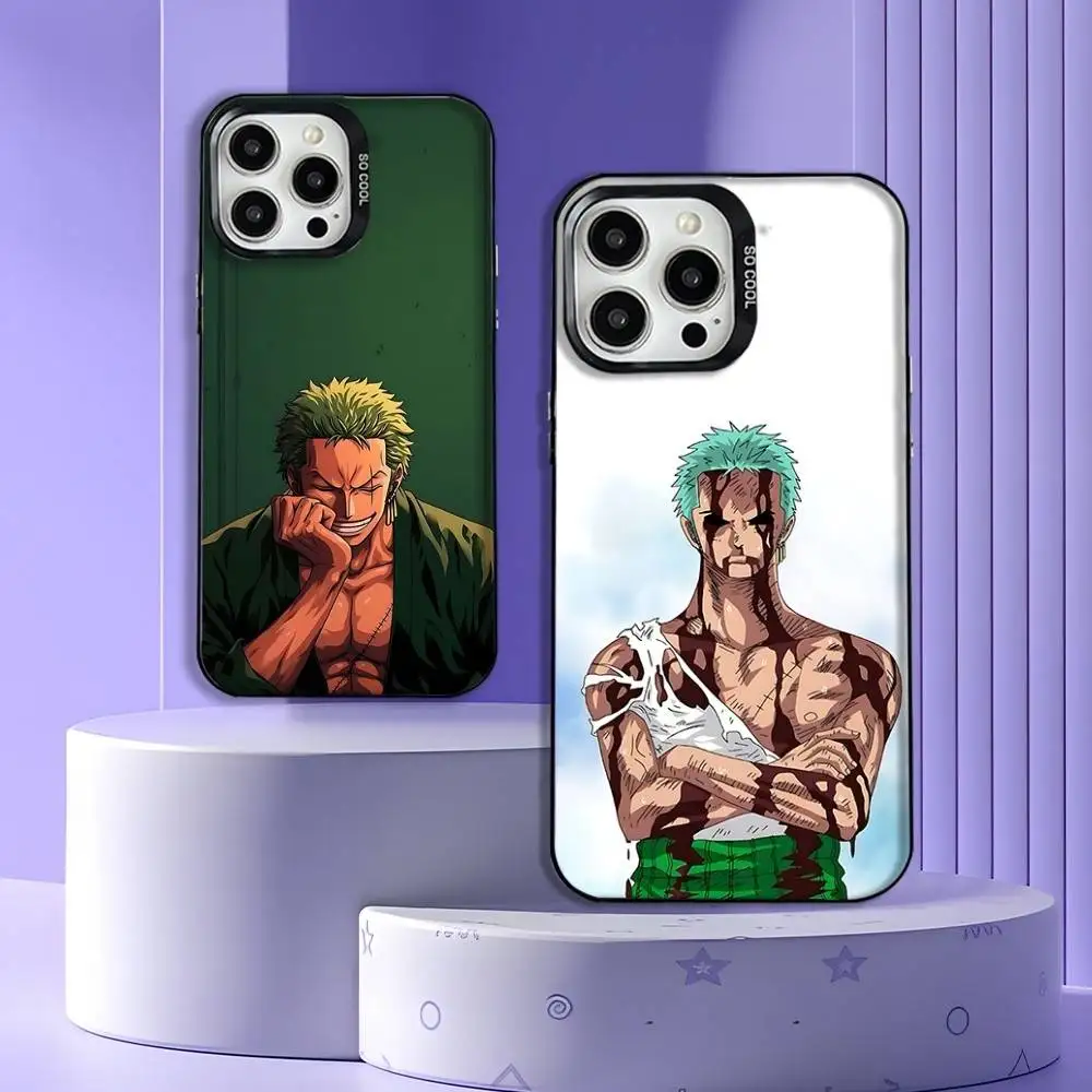 

Anime One P-Pieces Z-Zoro Phone Case For iPhone 16,15,14,13,12,11,Mini,Pro,E,MAX Gray Matte Silicone Black Cover