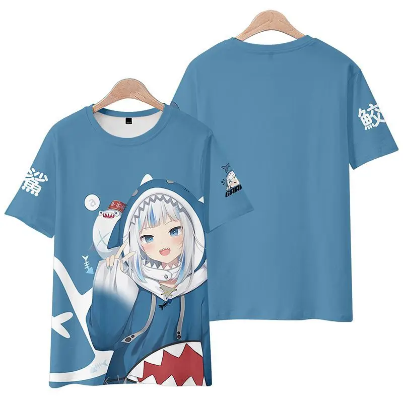 

Gawr Gura Kawaii 3D Digital Printing T-shirt Boys Girls Summer Fashion Harajuku Short Sleeve Anime Streetwear Cosplay Costume
