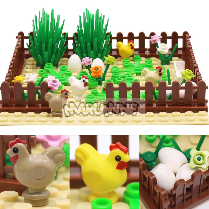 Marumine Farm Animals Building Blocks Set 48-109PCS DIY MOC Bricks with 16x16 Baseplate Rabbit Pumpkin Chicken Construction Kit