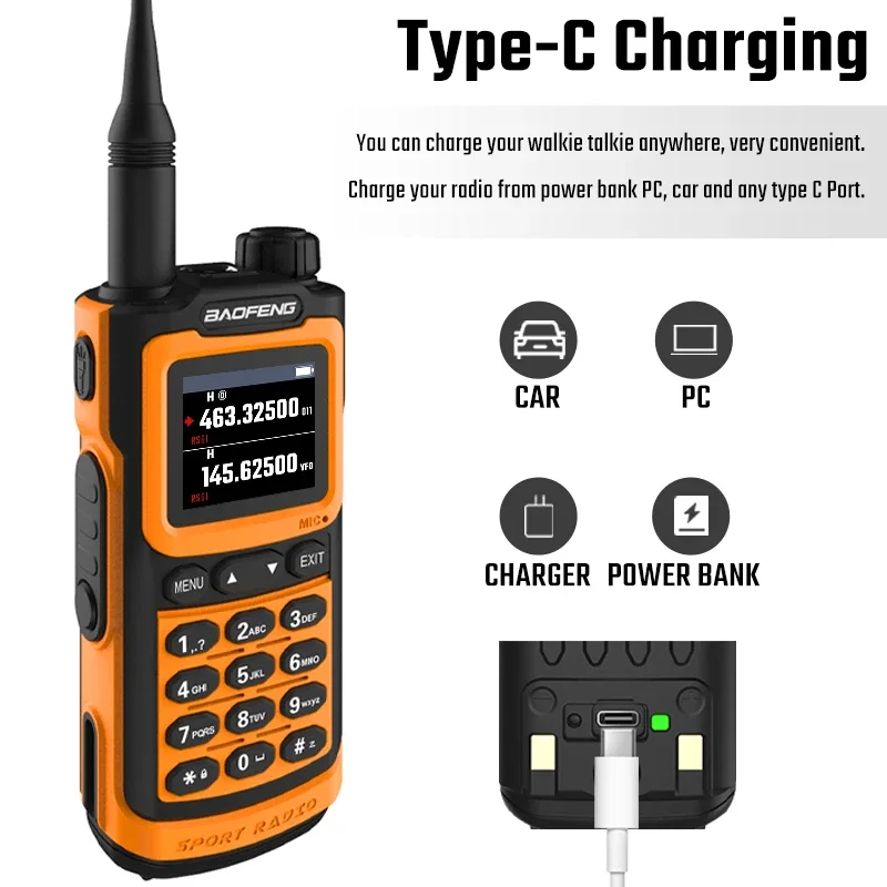 Baofeng Walkie Talkie UV-20L, Radio FM Ham jarak jauh tahan air frekuensi salinan tipe-c dua cara UHF VHF tiga Band