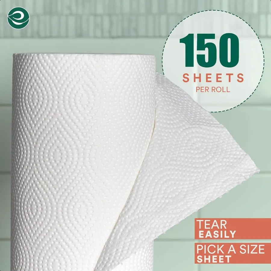 Set di 6 asciugamani di carta in bambù Eco Soul, 150 fogli per rotolo, carta da cucina ultra assorbente, ecologica, sostenibile, sicura per alimenti