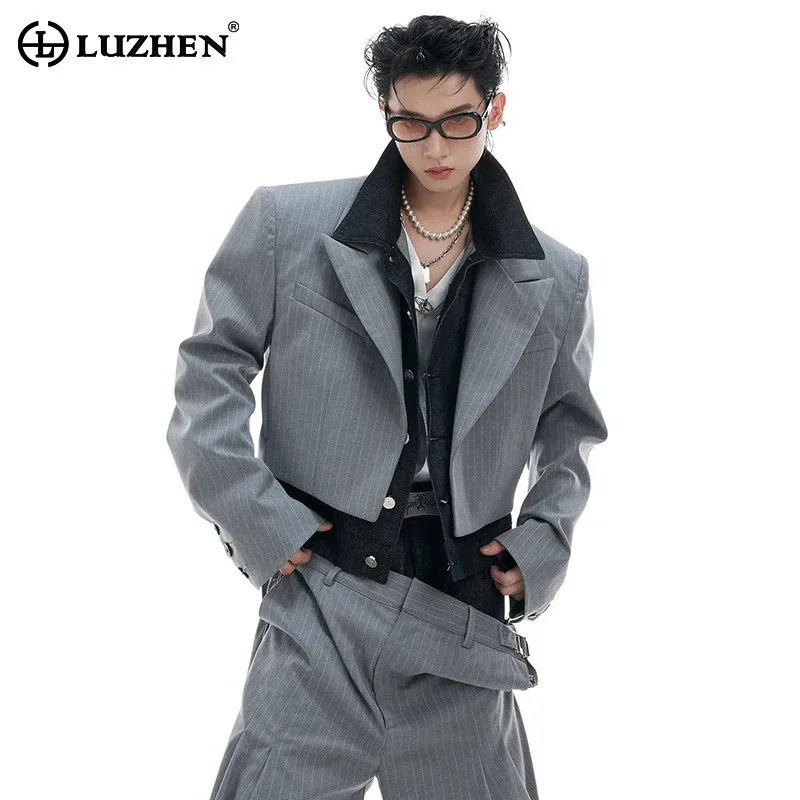 

LUZHEN оригинальная персонализированная искусственная короткая куртка из двух предметов в полоску с принтом, мужская куртка 2025 года, новое роскошное пальто высокого качества JY1738