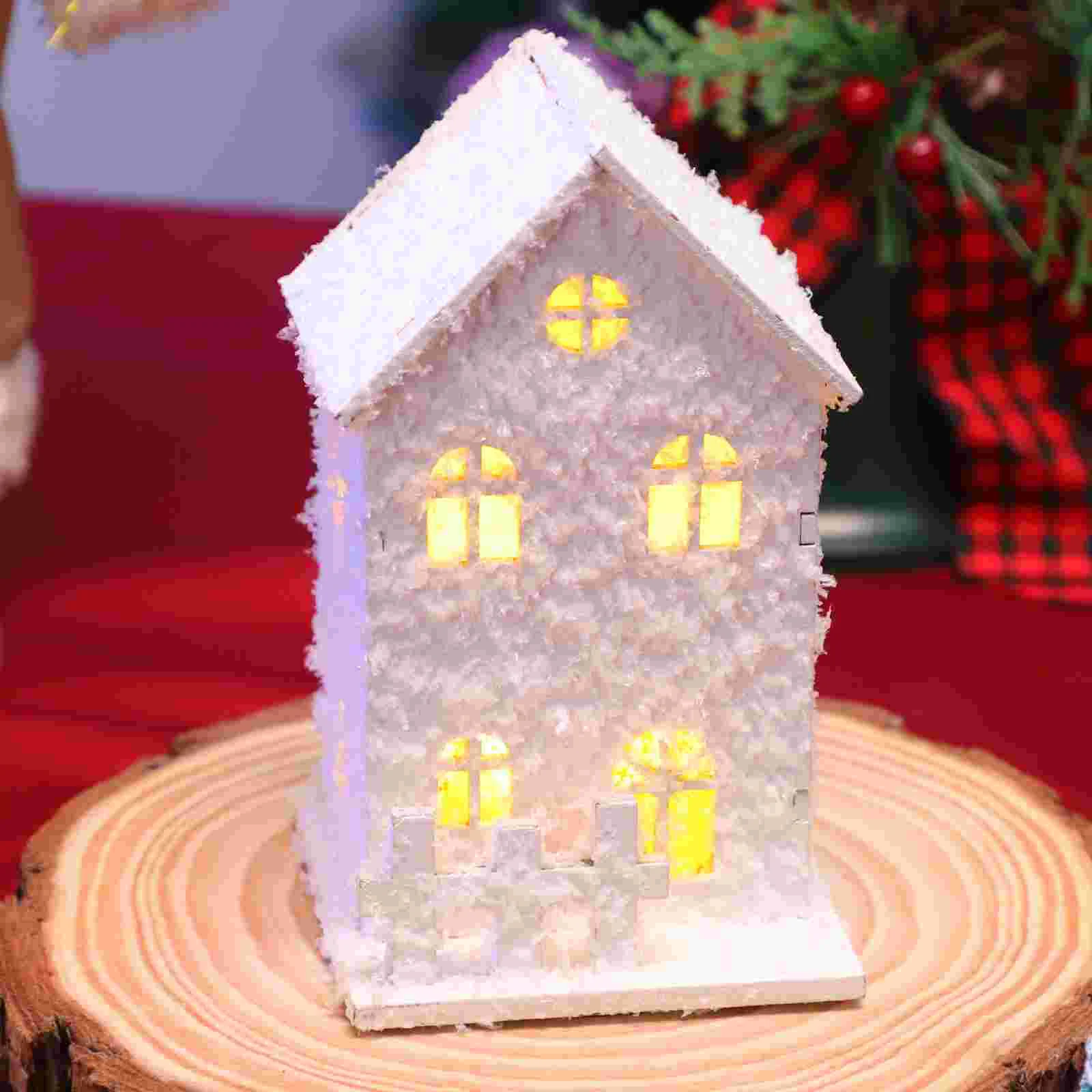 3 Pcs Outdoor Christmas Decorations House Wood Craft Festival Desktop Adornment Glow Ornament Crafts Design Cabin Child