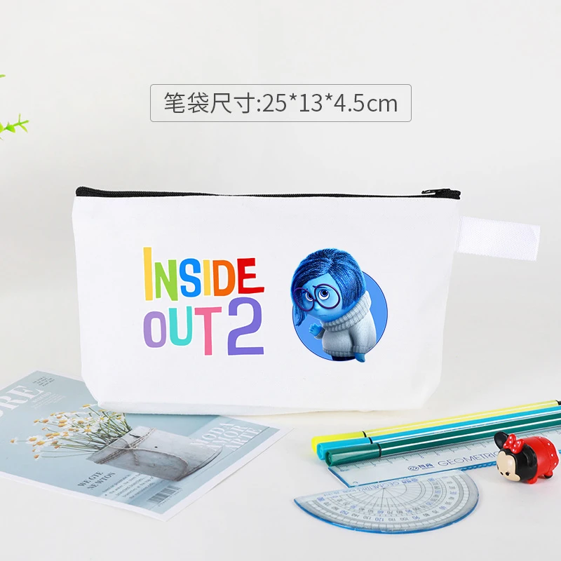 Disney Inside Out 2 Cosmetic Bag Anime Cartoon Printed Pencil Pouch Portable Kawaii Storage Bag Cute Handbag Back To School Gift