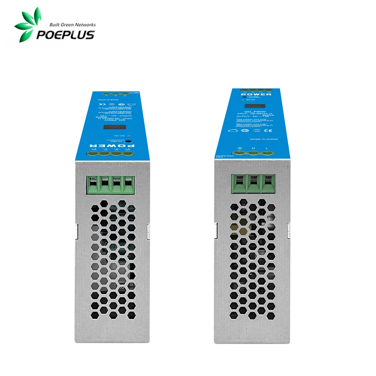 Fuente de alimentación DIN de grado Industrial de 80/120W, entrada de 90-265Vac, salida ajustable de 48-57Vdc, salida CC doble, pantalla LED