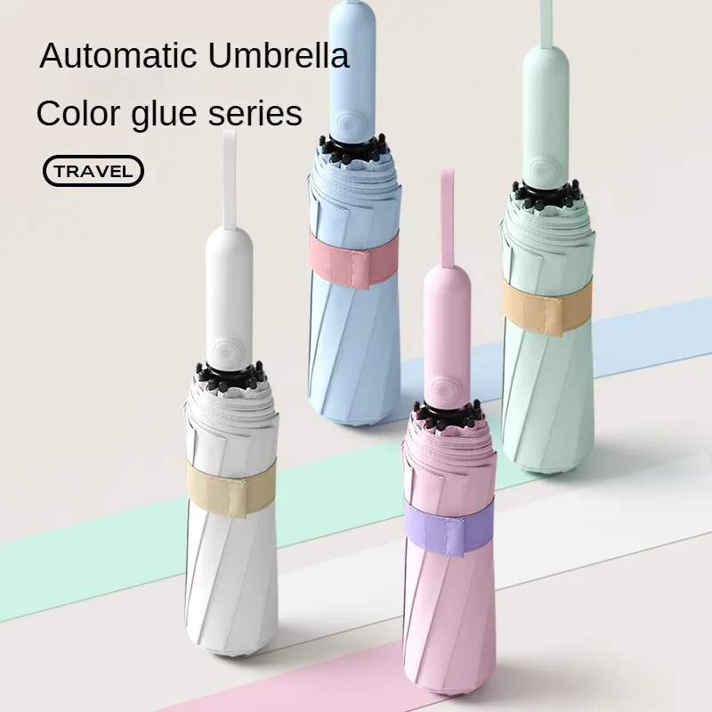 Automatic Large Color Glue Umbrella Sunny and Rain Dual-purpose Sunshade Portable Anti-ultraviolet Folding Umbrellas for Women