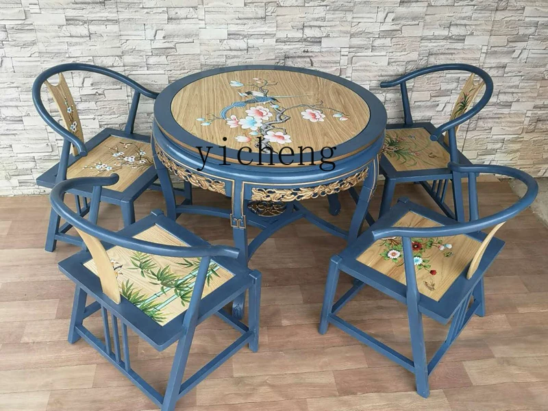 

FY1 solid wood round dining table round table small apartment balcony living room household elm round dining table and chairs
