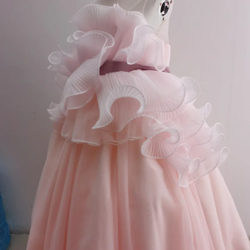 Flower Girl Dress with Trailing Children Dresses For Wedding Party Formal Ball Gown Kids Long Evening Bridesmade Prom Robe