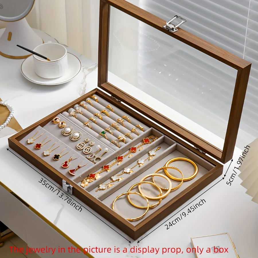 Multifunctional jewelry box wood grain wooden 4-in-1 necklace ring earring stud bracelet storage display box dustproof