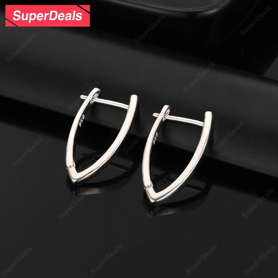 

SuperDeals 925 Sterling Silver Smooth V Shape Hoop Earrings For Women Pretty Wedding Birthday Party Fashion Charm Jewelry Gift