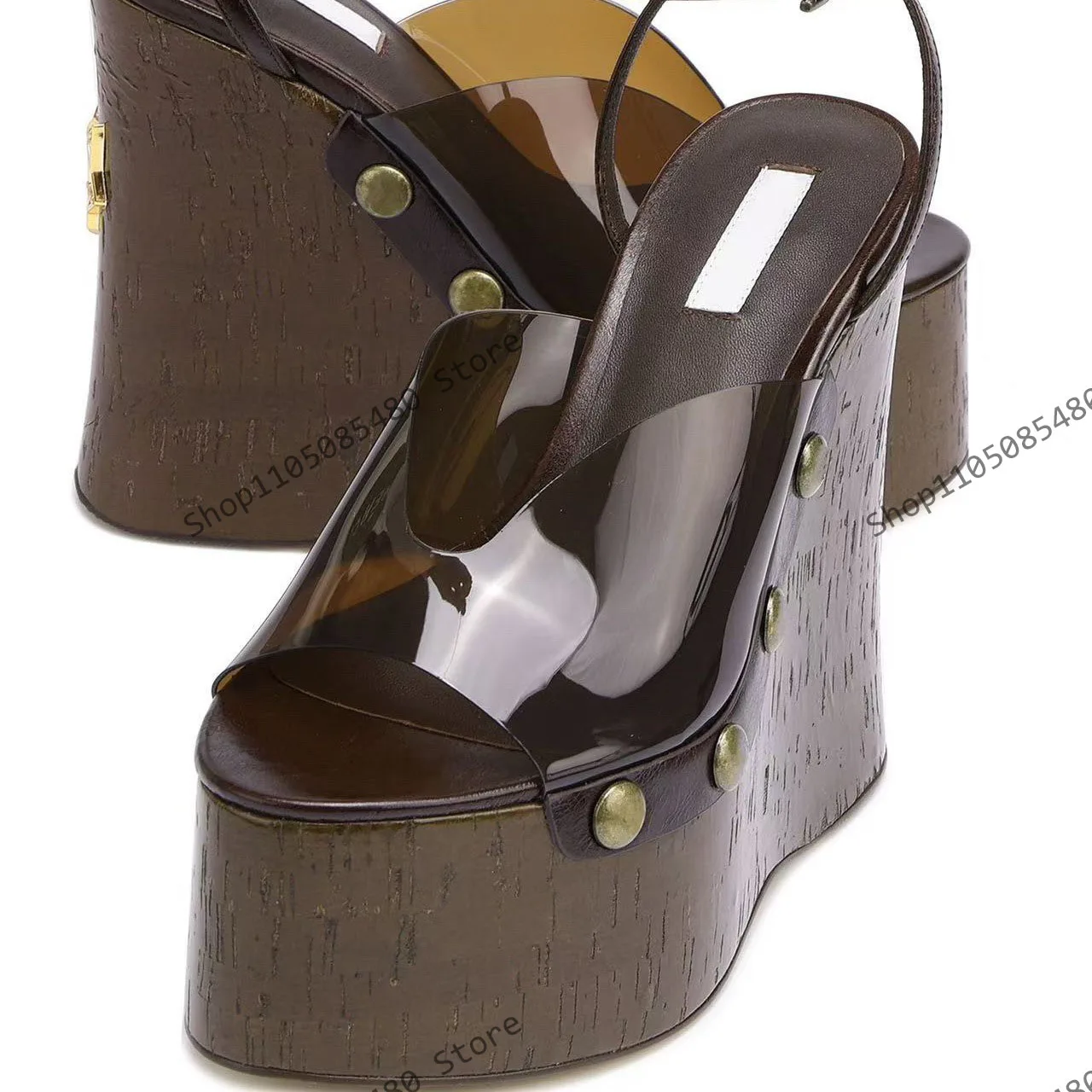 2026 Summer Slope Heel Thick Bottom Women's Wood Sandals Waterproof Platform Open Toe Women's Party Show Wedding Sandals