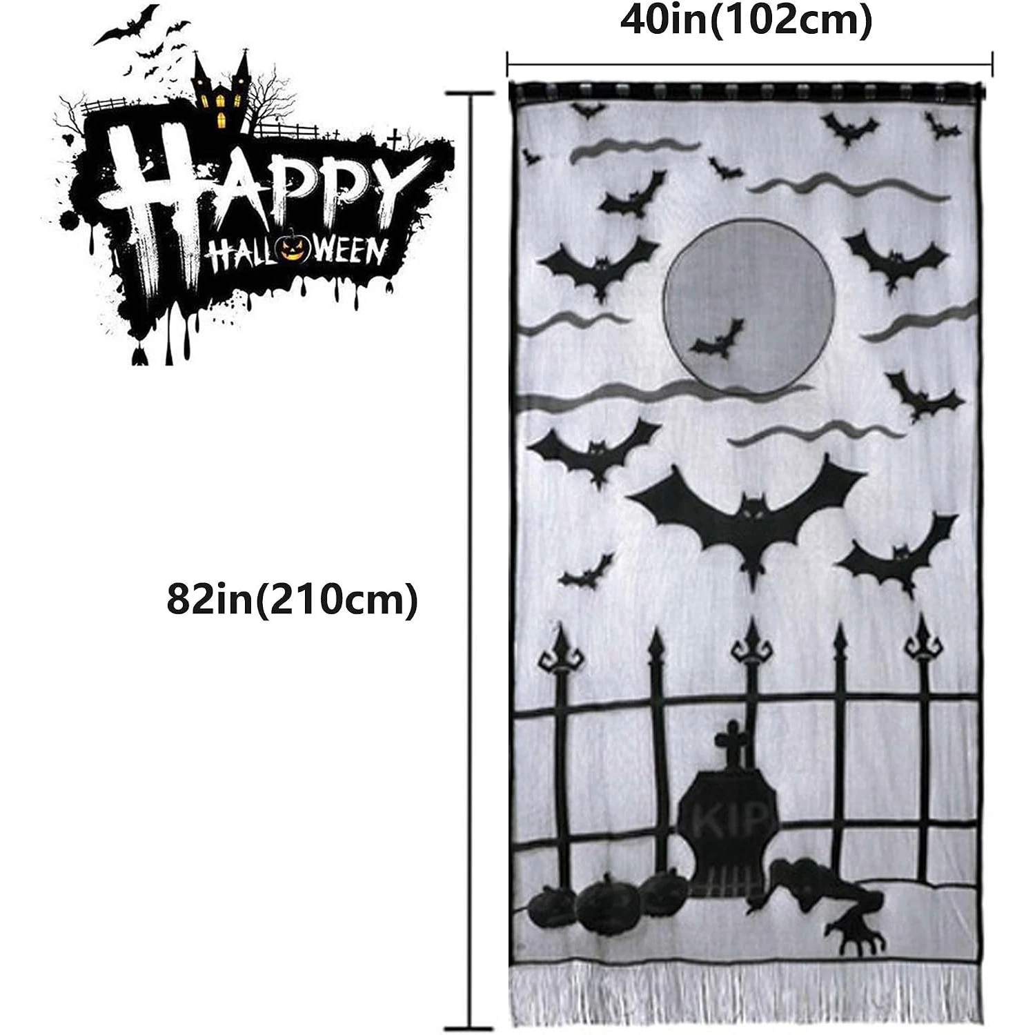 Halloween Skeleton Lace Door Curtain Black Skull Spider Bat Pumpkin Window Curtain For Ghost Party Home Wall Decorations view 6