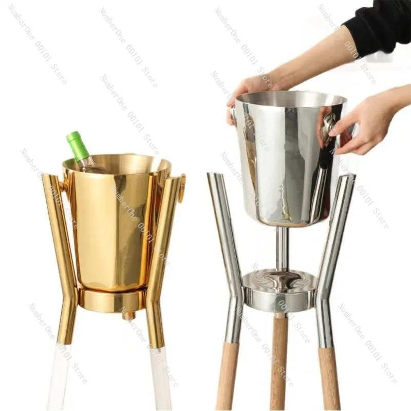 Elegant Stainless Steel Ice Bucket Set Large Capacity Champagne Bucket Floor Standing Luxury Wine Cooler with Rack Ice Cube