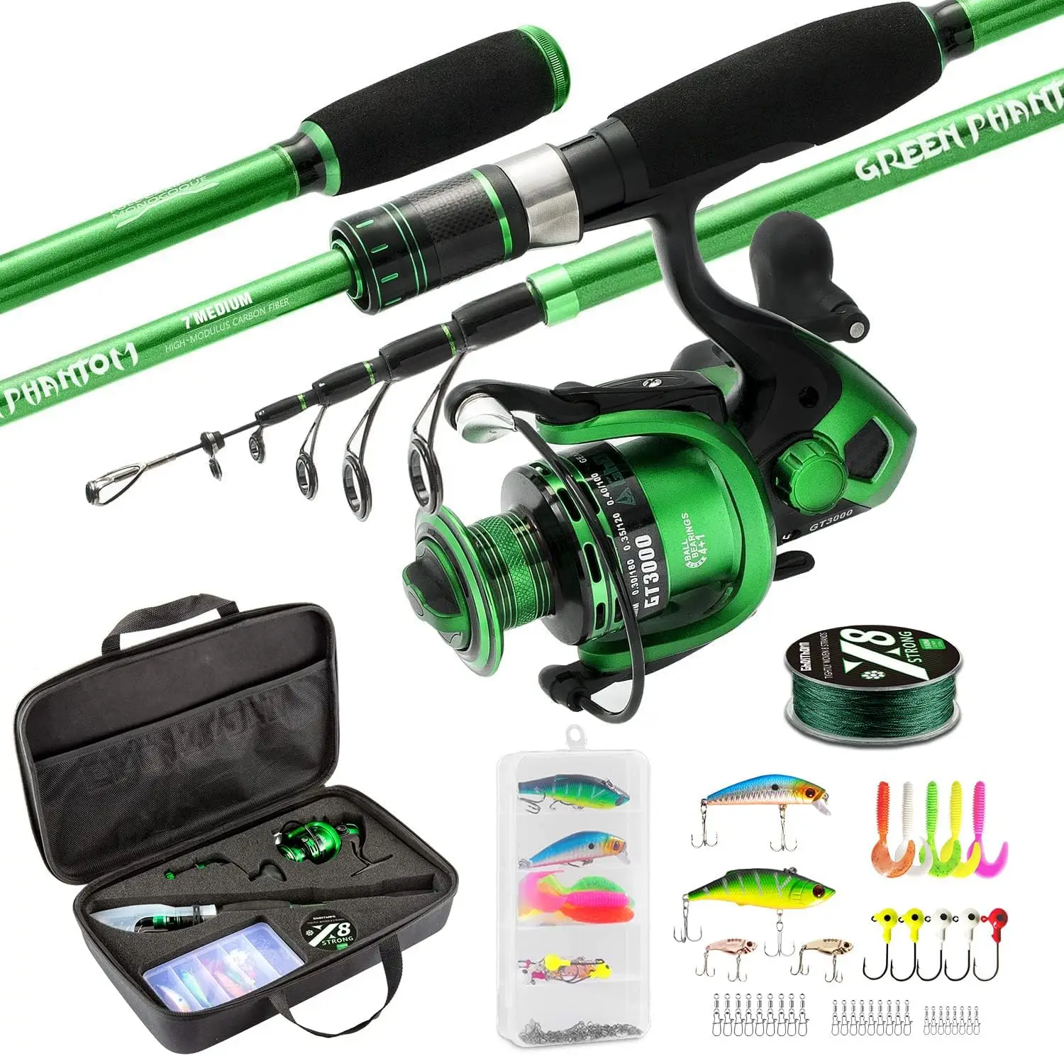 Fishing Rod and Reel Combo,Graphite Telescoping Fishing Pole Collapsible Portable Travel Kit with Carrier Bag