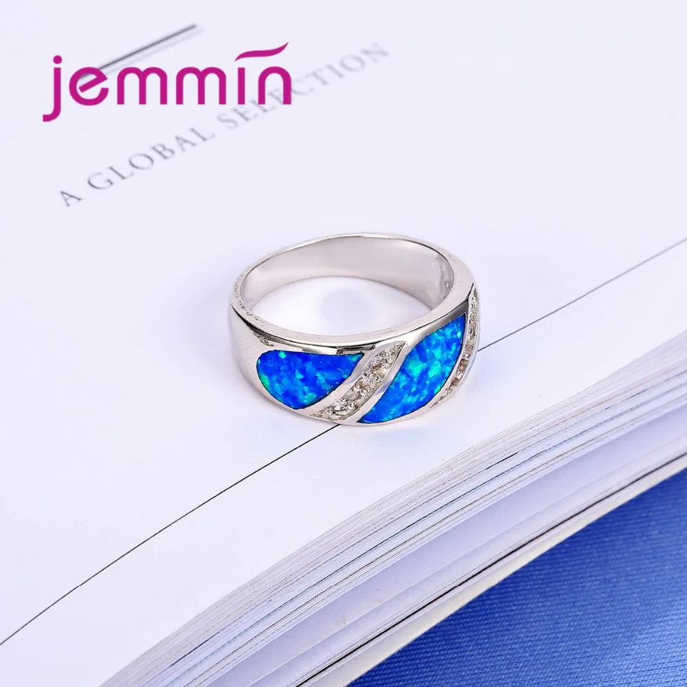 White CZ Blue Opal Ring for Women Fashion Hot Sale Opal Jewelry Gift Cocktail Rings for Party Gift