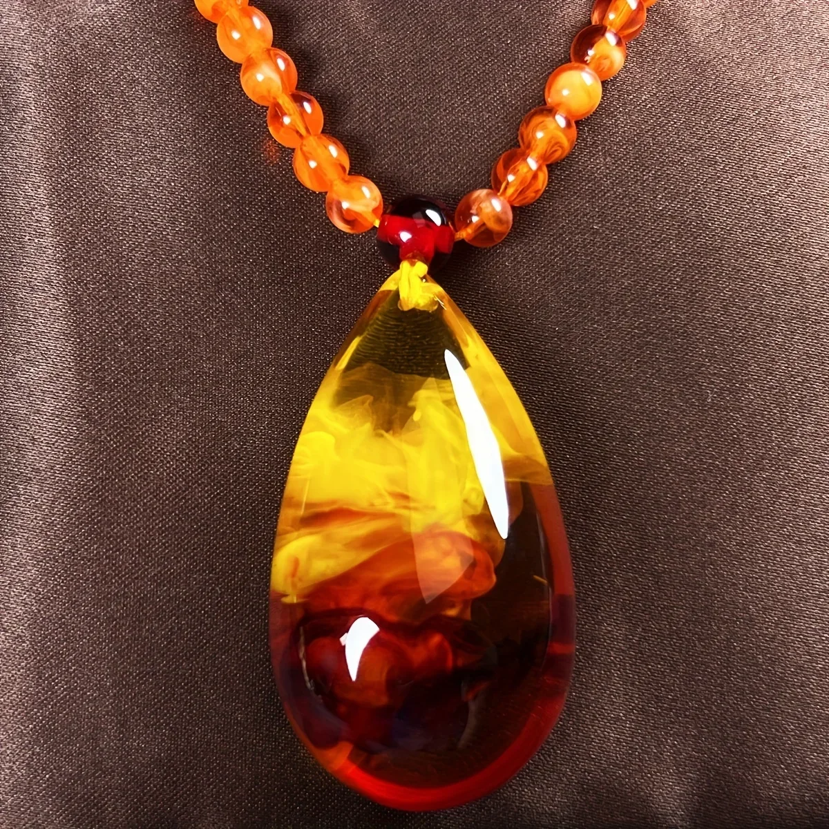 Exquisite Amber Drop Pendant Necklace - Unique Honey Wax Design