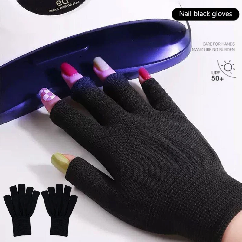 1Pair New Anti UV Black Thin Nail Gloves Anti Black UV Gel Shield Glove Fingerless Manicure Nail Art Tools LED Lamp Nails Dryer