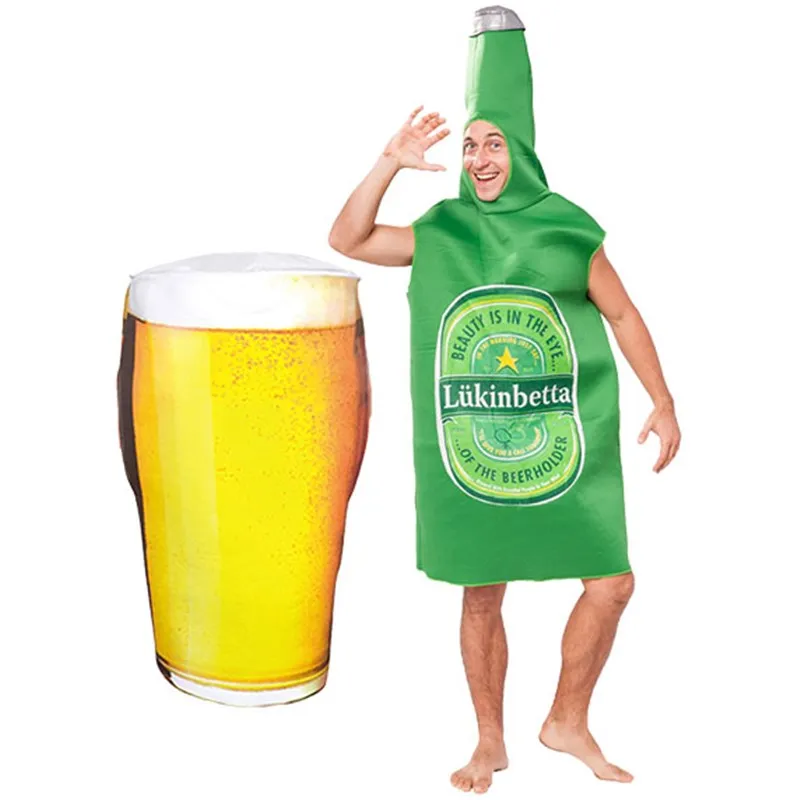 

Halloween Funny Costume Beer Bottle Adult Performance Coat Company Annual Party Carnival Outfit Polyester Material Women