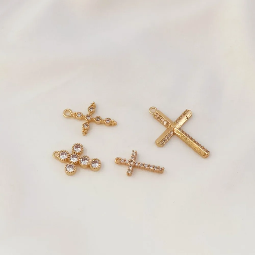 

14K Gold-plated Zircon Cross Pendant Bracelet, Necklace Pendant, DIY Earrings and Accessories