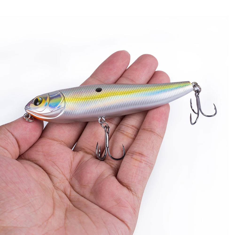 Hanlin Popper 10cm 14.5g Fishing Lure Walk The Dog Rattle Wobble Topwater Stickbaits  Floating Plastic Crankbait Bass Tackle