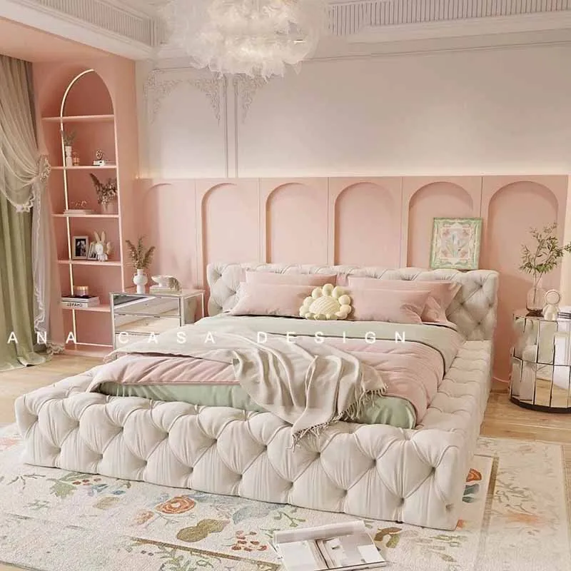 Unique Bedroom Bed Aesthetic Modern Dollhouse Nightstands Bed King Size Frames Headboards Muebles Para El Hogar Furnitures