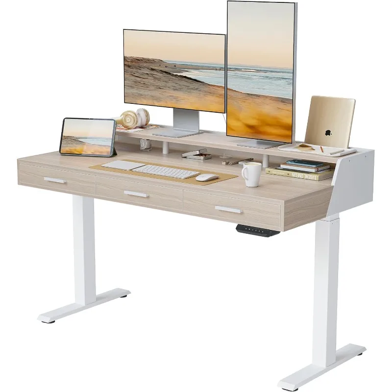 Electric Standing Desk with 3 Drawers for Storage Space and Adjustable Height with Monitor Shelf Sit or Stand for Home Office