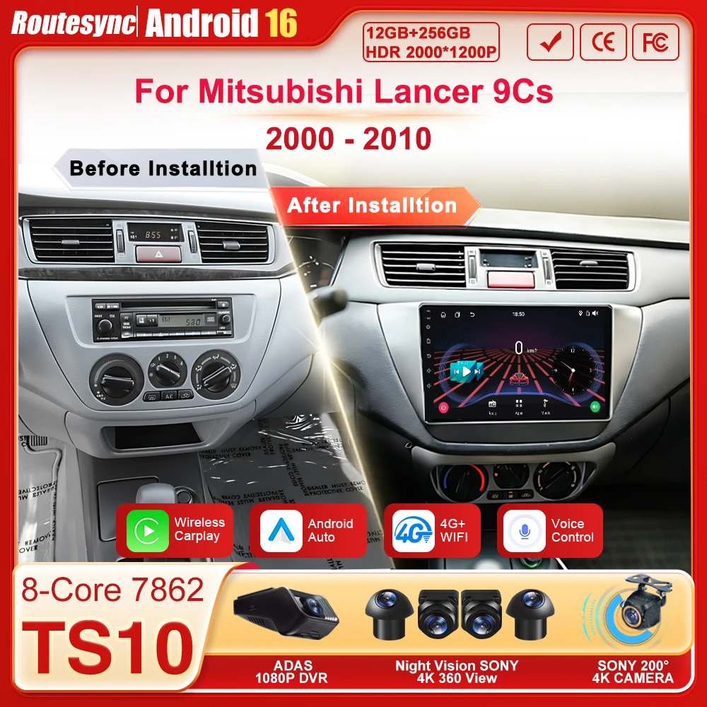 

Автомобильный радиоприемник Android 16, стереоплеер для Mitsubishi Lancer 9Cs 2000 2001 2002 2003 2004-2010 Carplay, автоэкран, GPS BT, 8-ядерный
