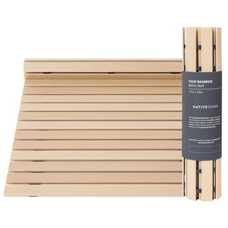 

Коврик для душа из искусственного бамбука, бежевый, нескользящий, с защитным покрытием, водонепроницаемый, быстросохнущий, в эко-стиле, с перфорацией, для спа и сауны, большой, 16.9
