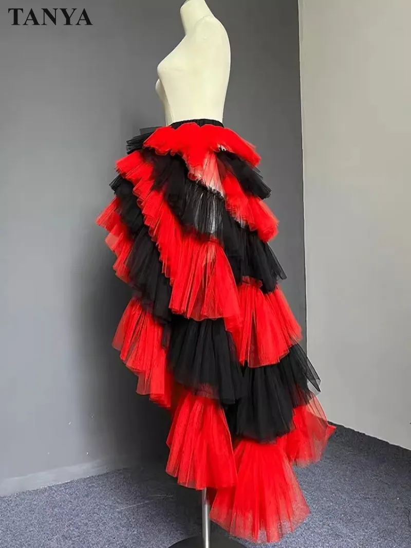 Fashionable Detachable Tails Red And Black 100cm length Tiere Layers Tulle Party Removable Train Bridal Decorate Accessories