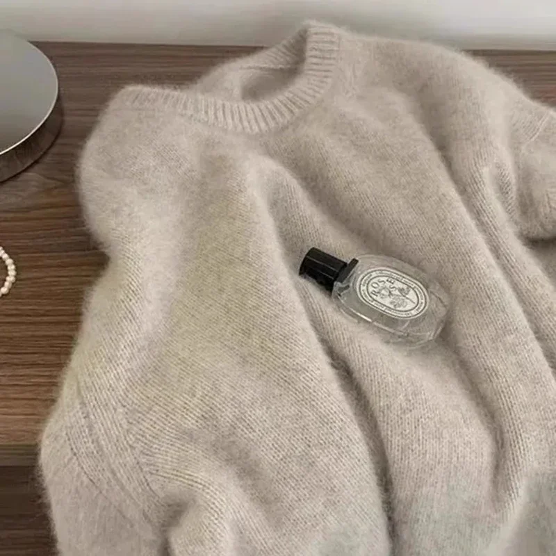 

Korean Solid Round Neck Knitted Sweater Women Fashion Soft Warm Casual Y2k Vintage 2000s Loose Lazy Style Pullover Sweater