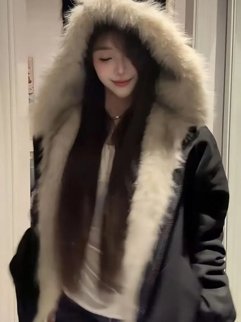 

Новая зимняя куртка-пуховик из замши и хлопка в американском стиле, с капюшоном, на молнии, удлиненная, в корейском стиле, для повседневной носки