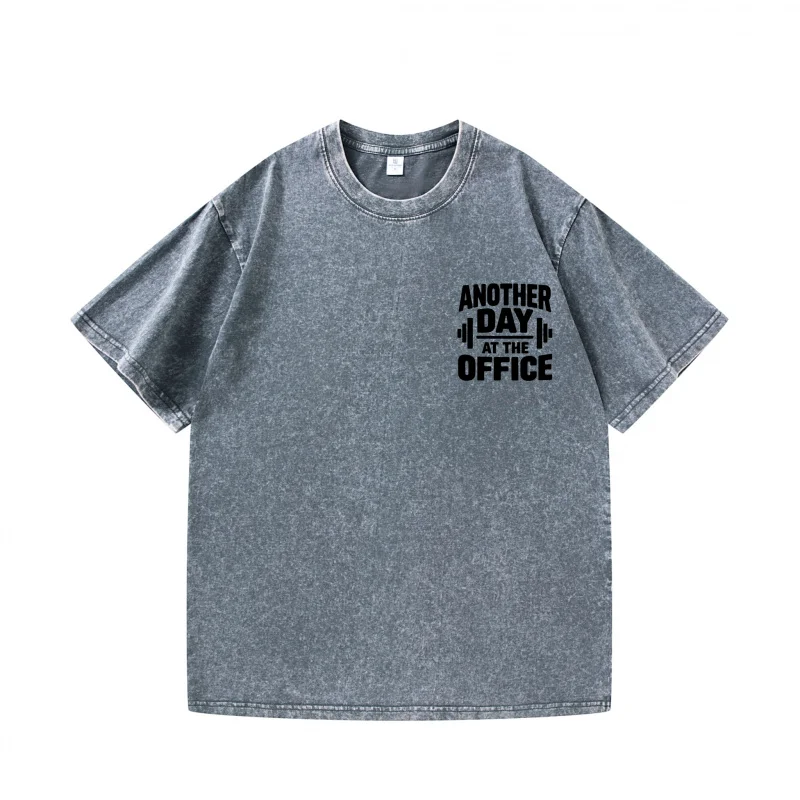 تي شيرت رجالي رمادي يوم آخر في المكتب مطبوع في صالة الألعاب الرياضية واللياقة البدنية ملابس كاجوال بأكمام قصيرة