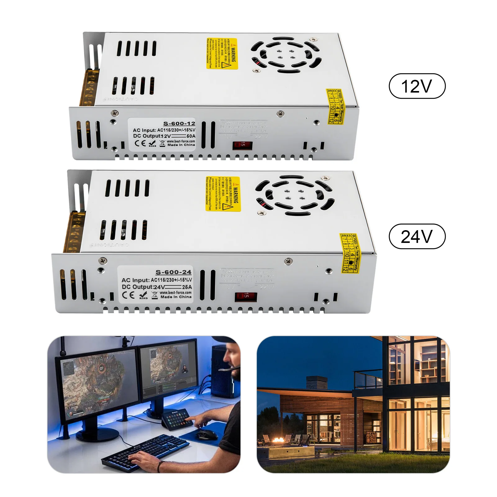 Power Supply DC 12/24V 50A/25A 600W Voltage Converter AC 110V to Transformer 12/24V Volt Transformer Switch Power Supply