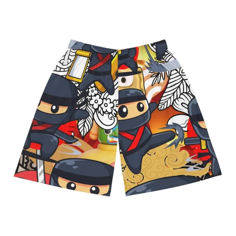 2026 New Summer/Autumn Men's Japanese Cute Ninja Full Body Printed Loose Street Style Elastic Waist Drawstring Fitness Shorts