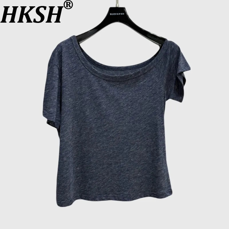

Женская футболка HKSH с короткими рукавами, асимметричным вырезом и открытыми плечами, темная, элегантная, трендовая, в уличном стиле, новинка лета HK19796