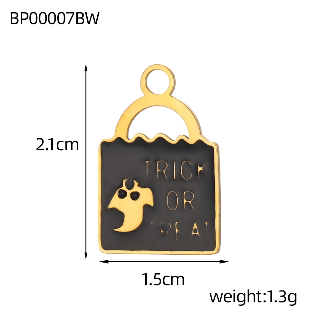 CARLIDANA Gold Plated Stainless Steel Charm Wings Halloween Ghost Bat Enamel Cat Heart Pendant Accessories for Jewelry Making