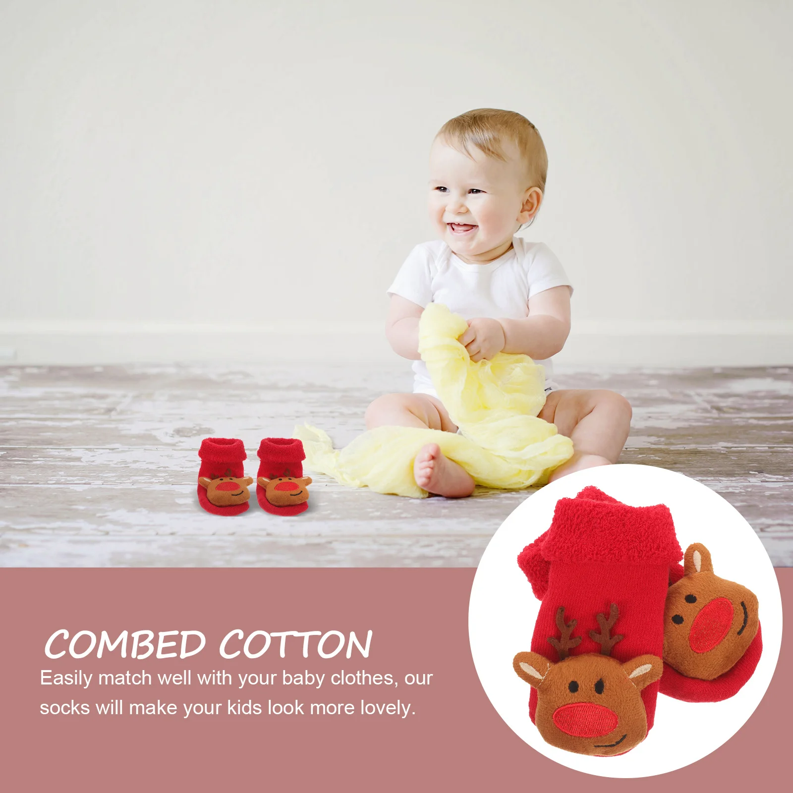 1 زوج عيد الميلاد للطفل عدم الانزلاق القطن الطابق لطيف الجوارب عيد الميلاد تصميم الجوارب الرضع #2