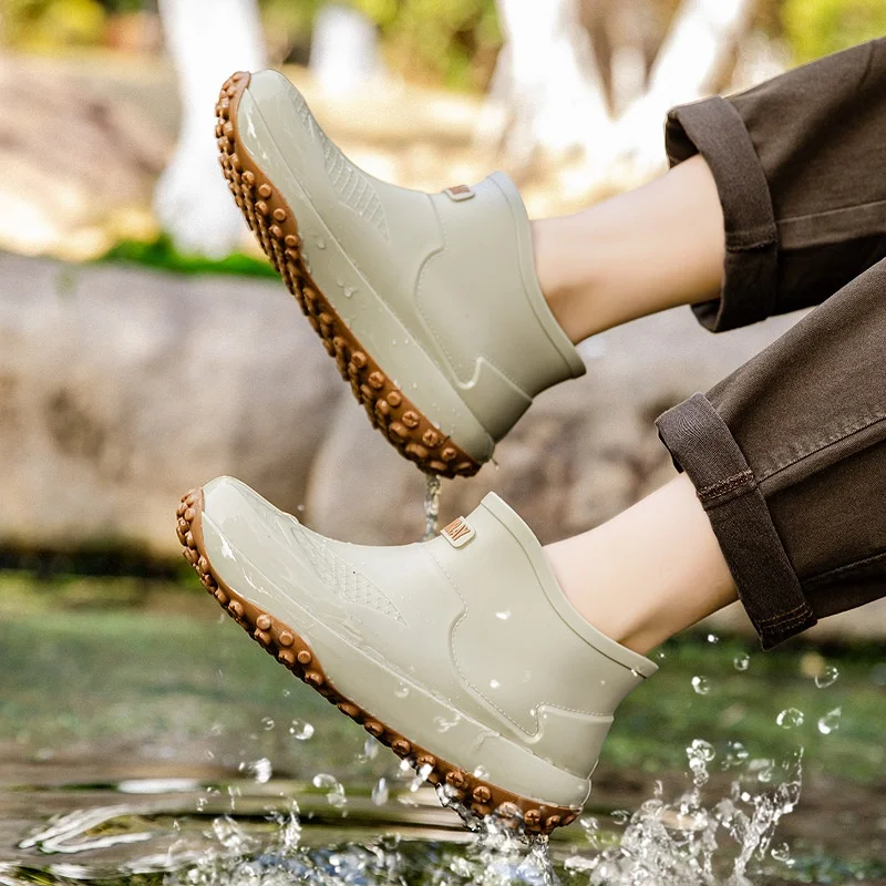 2026 New Men's Rain Boots Short Outdoor Work Waterproof Fashionable Kitchen Work Rubber Shoes Anti-slip Fishing Autumn Outdoo...