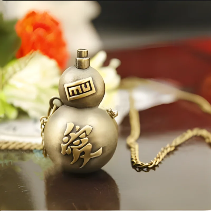 Gaara الحب قلادة القرع قلادة مع خمر الكوارتز ساعة الجيب ، الكرتون أنيمي تأثيري هدية ، الإكسسوارات المعدنية