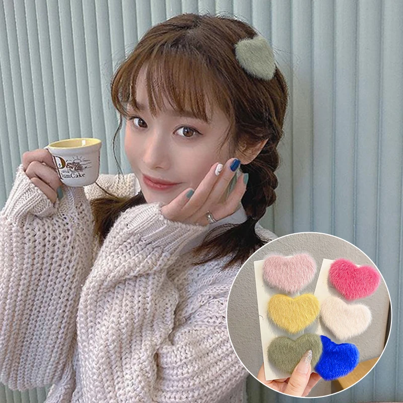 1 adet Kalp Şekli Firkete Sevimli Kabarık Yan Patlama Klipler Tatlı Kız Headdress Güzel Makyaj Yıkama Yüz Aksesuarları saç süsü