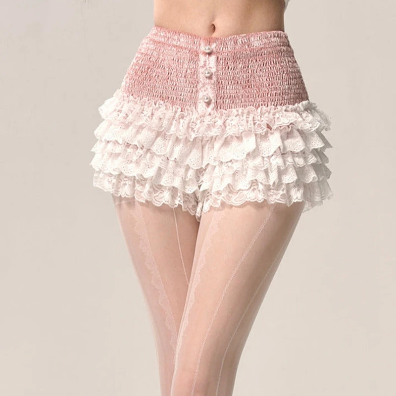 Lolita Multi-layers Frilly Bloomers Pettipants Cute Tiered Lace Cake Skirt Shorts Fairy Coquette High Waist Safety Short Pants