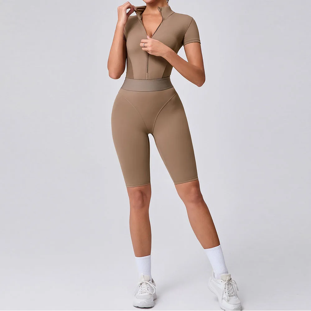 

Women's Zip-Front Active Catsuit | Waist Cinching Yoga Bodysuit with Mesh Insets | Tight Fitted Workout Jumpsuit for Pilates Gym